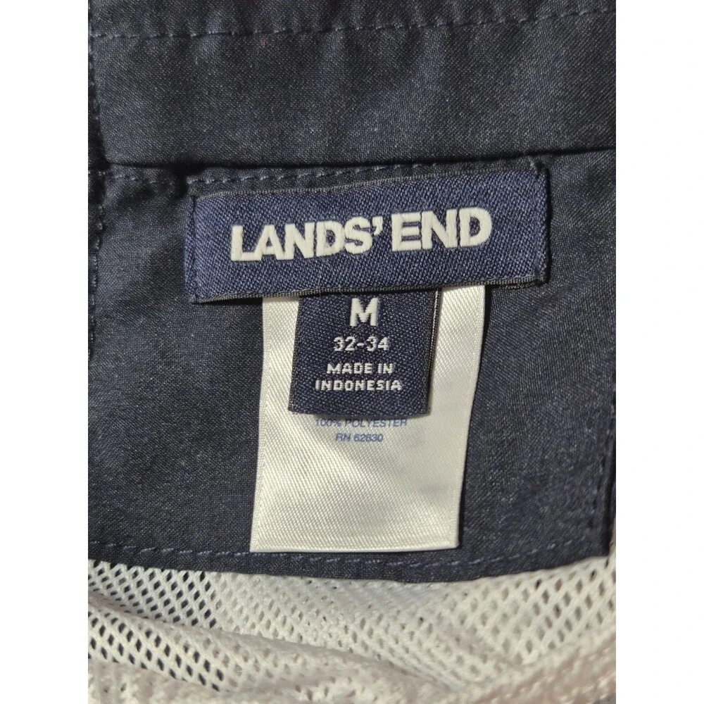 Lands' End Men's Swim Shorts XL Navy Blue Red Colorblock Mesh Lining Graphic